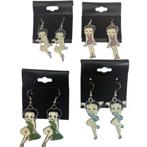 Betty Boop Cartoon Character Earrings Set of 4 pairs. Heavy dangle earrings